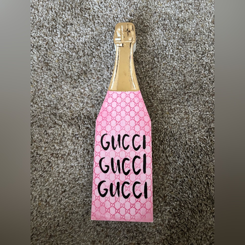(Gucci) Pink and Gold wood Bottle Art
